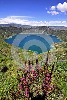 Quilotoa crater lake in the andes mountains of Ecuador