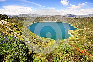 Quilotoa crater lake in the andes mountains of Ecuador