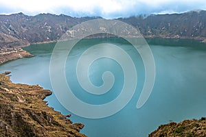 Quilotoa volcanic lake in Ecuador in South America