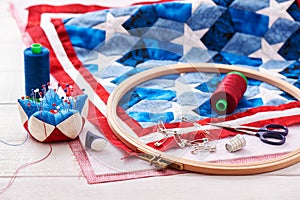 Quilt assembly with stylized elements of the American flag