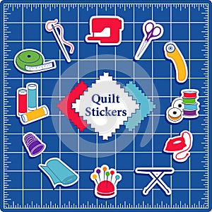 Quilt, Patchwork, DIY Sewing Stickers on Blue Cutting Mat