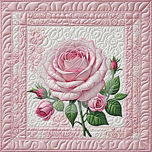 Quilted Pink Rose With Buds