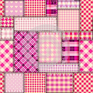 Quilting design patchwork plaid pattern pink colours. Vector pattern.