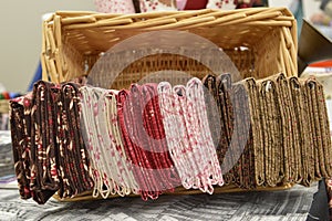 Quilting fabric folded in a basket