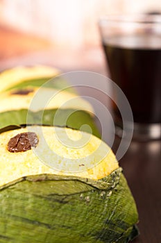 Quimbolito, traditional ecuadorian dessert with coffee