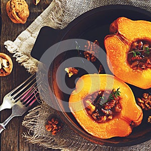 Quince baked with honey, walnut and thyme, square