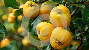 quince close-up on a tree. selective focus