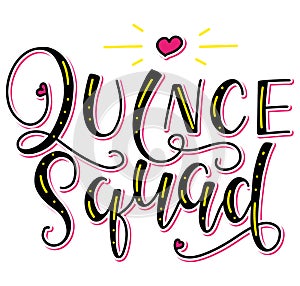Quince squad lettering for Latin American girl birthday celebration. Colored lettering for Quinceanera party, vector photo