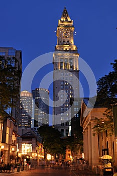 Quincy Market and Custom House Tower at Night photo