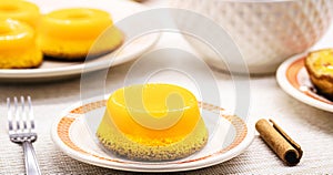 Quindim or Brisa do Lis, typical sweet from Brazil and Portugal, made with egg yolks, almonds or grated coconut