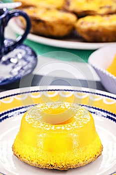 quindim or Brisa do Lis, typical sweet from Brazil and Portugal, made with egg yolks, almonds or grated coconut photo