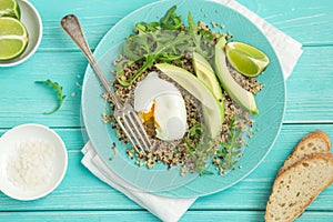 Quinoa, avocado and poached eeg for breakfast