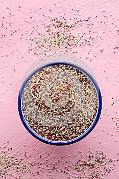 Quinoa mix. Mixed white, red and black quinoa seeds in a bowl