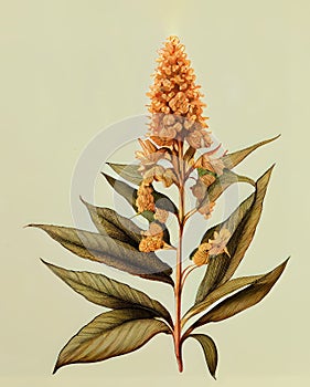 Quinoa Plant Botanical Illustration, Chenopodium Quinoa, Kinwa or Kinuwa Abstract Generative AI Illustration