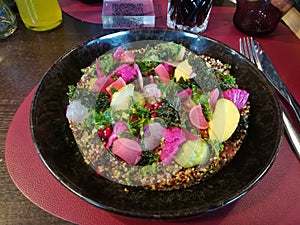 Quinoa plate receipe, Michelin restaurant, Geneva, Switerland, 2022.