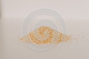 Quinoa on white table