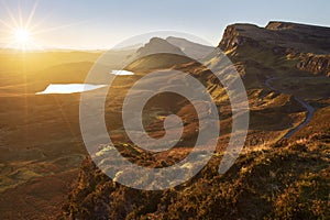 Quiraing in Isle of Skye, Scotland, on a perfectly clear, sunny day