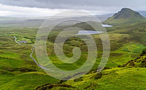 Scenic sight of the Quiraing, Isle of Skye, Scotland.