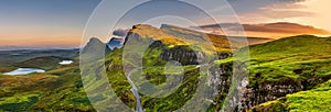 Quiraing mountains sunset at Isle of Skye, Scottland, United Kin