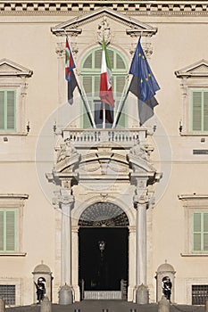 Quirinal palace facade in Rome city center. Official residence. Italy
