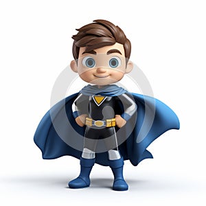 Quirky 3d Animated Young Boy Superhero With Blue Cape