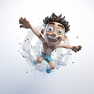 Quirky 3d Render Cartoon Of A Boy Splashing Water