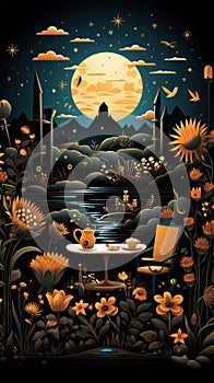 In a quirky and amusing vector graphic design, a skeleton indulges in a bath within a claw bathtub. Ceated with Generative AI photo