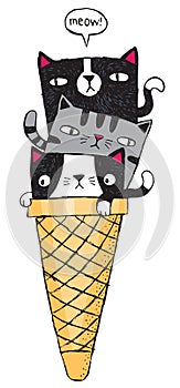 Quirky cartoon drawing of ice cream cats