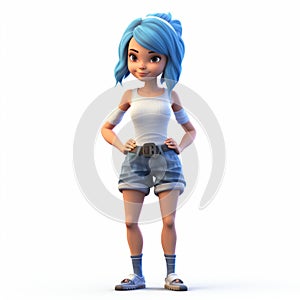 Quirky Cartoonish Character Cg Girl With Blue Hair