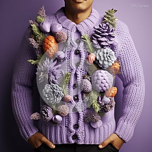 Quirky Charm: Lavender-inspired Ugly Christmas Sweater With Organic Designs