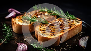 Quirky Elegance: Toasted Onion And Herb Bread With Contrasting Lights And Darks