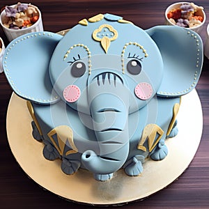 Quirky Elephant Cake A Blue Dessert With A Playful Character Design