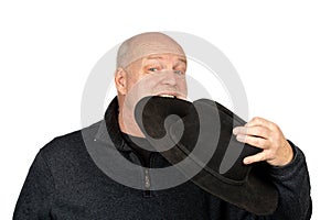 Quirky Farmer: Middle Aged Man Enjoying His Hat - Surreal Concept