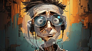 Quirky Futuristic Comic Book Character With Headphones