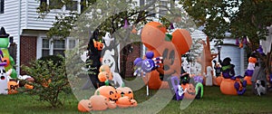 Quirky Halloween House with Blow Up Decorations