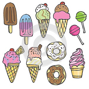 Quirky hand drawn ice creams