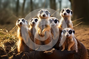 Quirky meerkat family, their amusing behavior depicted in an illustration