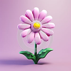 Quirky Naive Art: 3d Rendered Lego Flower In Magenta And Bronze