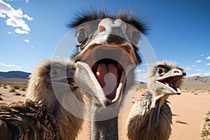 Quirky Ostrich selfie funny. Generate Ai