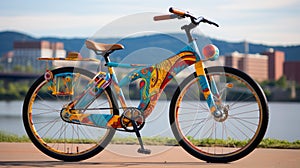 A quirky and playful bike with an unconventional shape and colorful