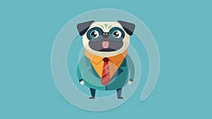 A quirky pug dressed in e outfits their necktie cam capturing their fashionable adventures.. Vector illustration.