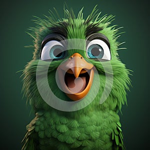 Quirky Robin Character With Vibrant Green Color And Playful Eyes