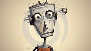 Quirky Robot Drawing With A Big Head - Inspired By Dmitry Spiros And Dan Matutina photo