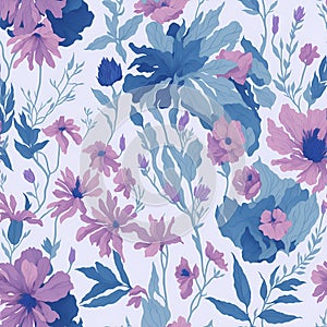 Quirky watercolor floral pattern with a mix of realistic and abstract elements. AI-Generative photo