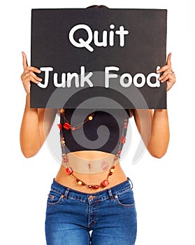 Quit Junk Food Sign Shows Eating Well For Health