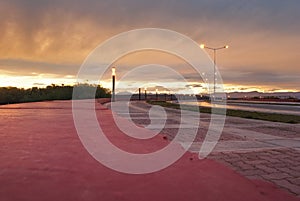 Quite boulevard with amazing colorful patagonian sunset.