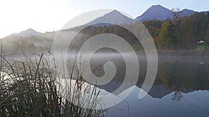 Quite morning foggy lake