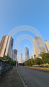 Quite street with skyscrapers view