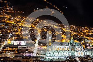 Quito Basilica at Night