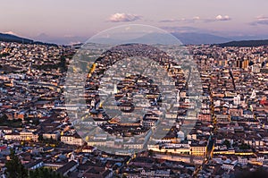 Quito capital city at sunset, Ecuador